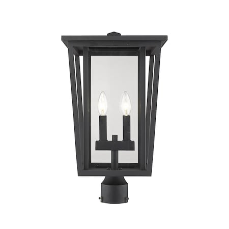 Z-Lite Seoul 2 Light Outdoor Post Mount Fixture, Black & Clear 571PHBR-BK